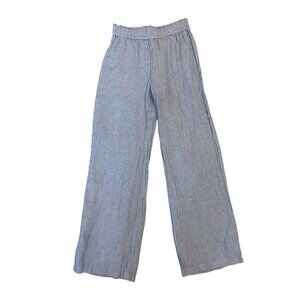striped linen pants wide leg boho cottage blue white small elastic high waist